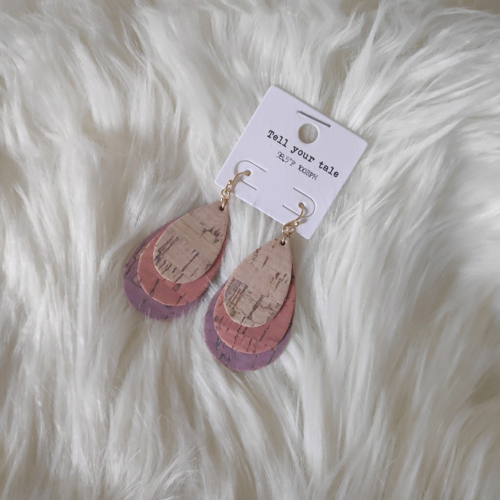 Layered cork drop earrings